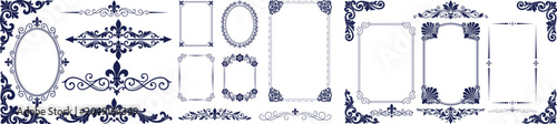 Collection of ornate floral frames borders and corners with vintage scrollwork elements.
