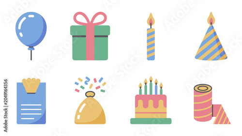 Fotografie Colorful celebration icons on white background.