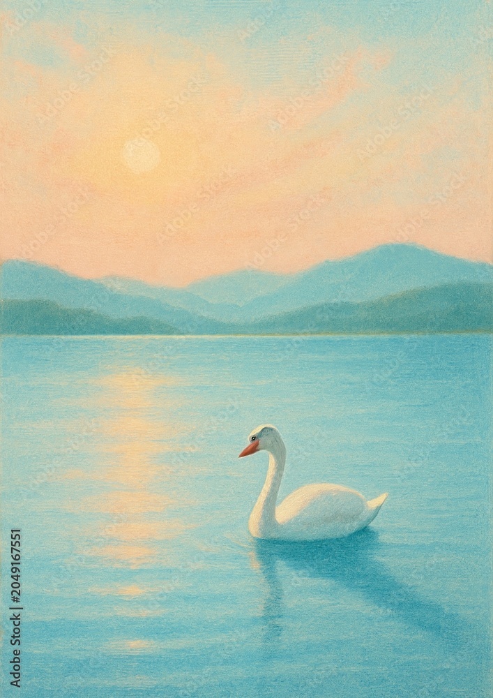 Fototapeta premium Serene swan at sunset.