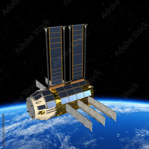 Obraz na plátne Artist depiction of an orbital data center concept consisting of a large satelli