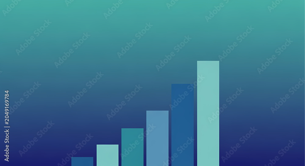 Fototapeta premium Minimal Financial Growth Bar Chart on Blue Gradient Background Vector Illustration
