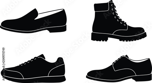 Photos Men shoes silhouette vector collection set with classic dress shoe casual sneake