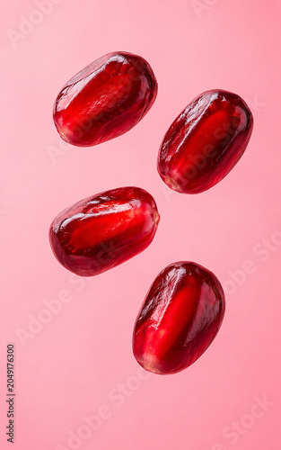 Floating Pomegranate Seeds Isolated on Minimal Background