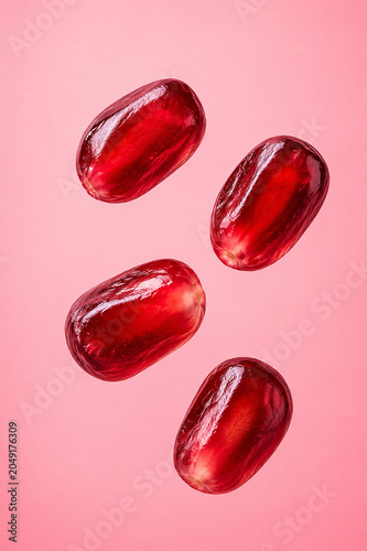 Floating Pomegranate Seeds Isolated on Minimal Background