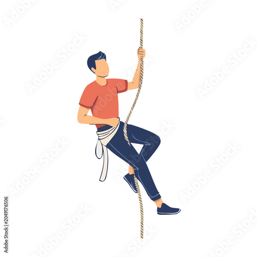 Man climbing a thick rope in flat design style
