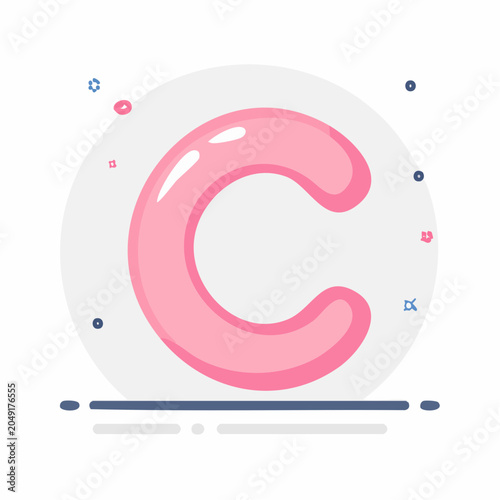 Pink Letter C icon in flat design style