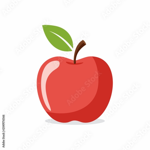 Red Apple with Green Leaf