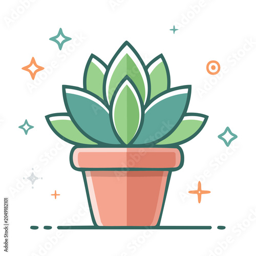 Flat design icon of a succulent plant in a pot