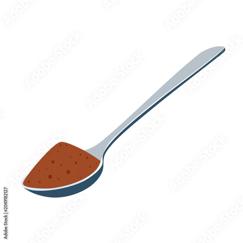 Flat design illustration of a spoon filled with brown powder