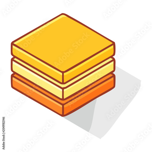Isometric stack of orange and yellow squares with shadow