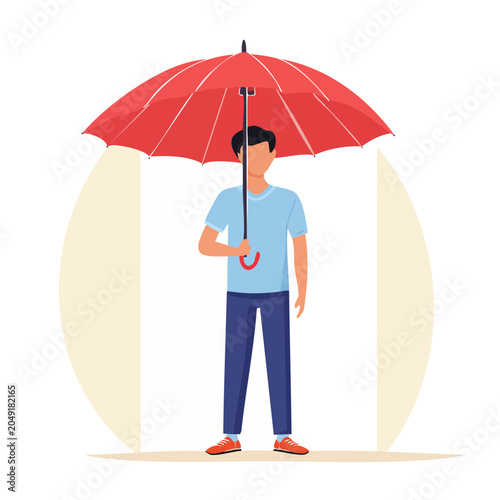 Man holding a red umbrella