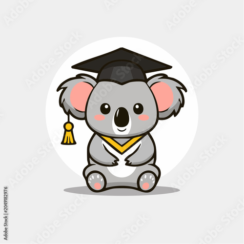 Cute koala wearing graduation cap and gown
