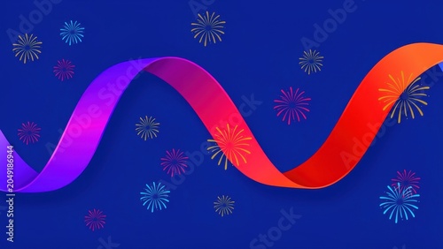 Vibrant Celebration Ribbon with Fireworks