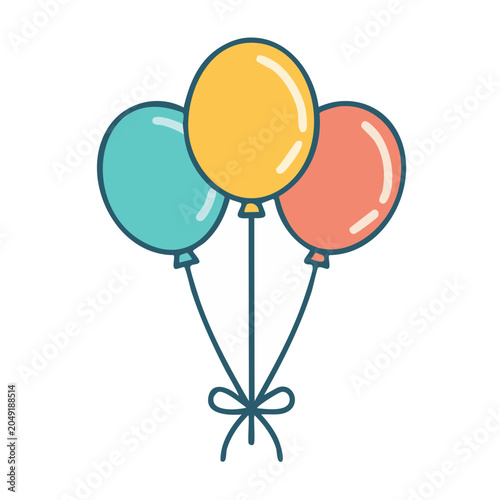 Three colorful balloons tied with a bow