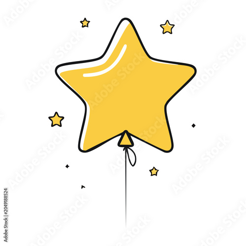 Yellow star balloon with small stars on white background