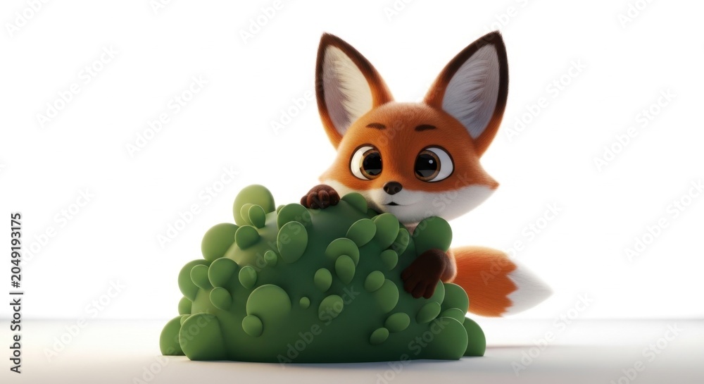 Fototapeta premium Cute Fox Peeking From Green Bush