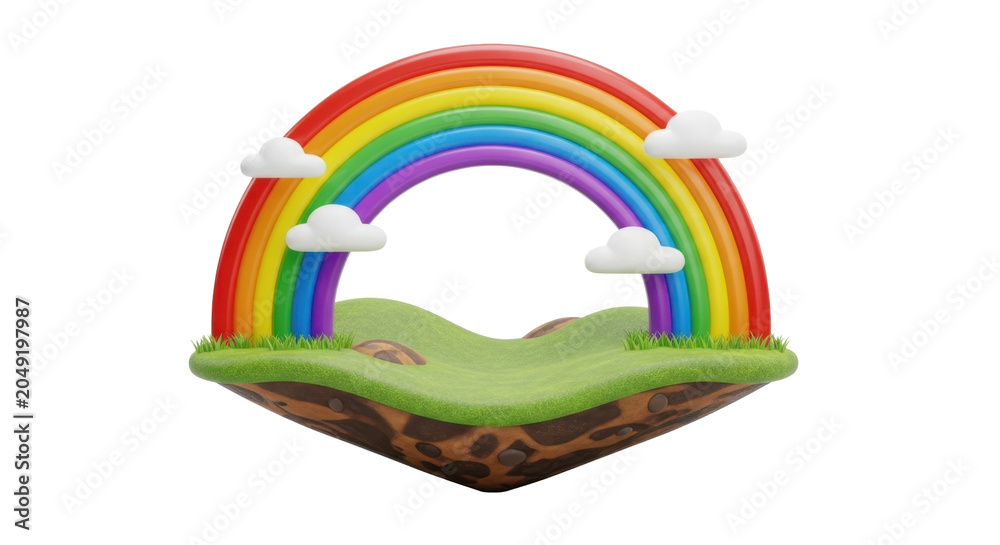 Fototapeta premium Vibrant Rainbow Over Green Hill with Clouds