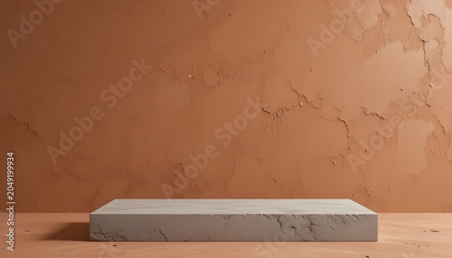A gray stone block on a wooden table.