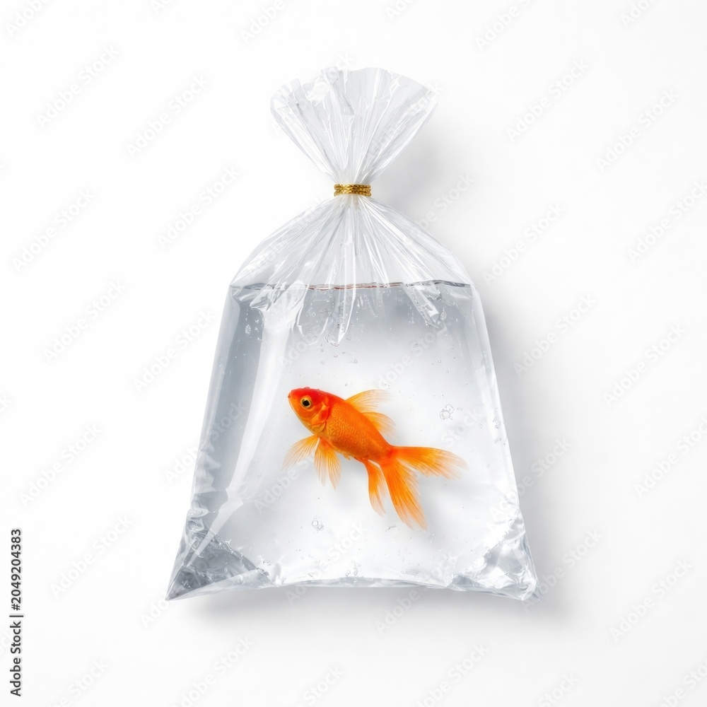 Obraz premium Goldfish in clear plastic bag