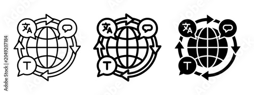 Принти на полотні Global Translation Icons Set, Language Exchange Symbols, Worldwide Communication