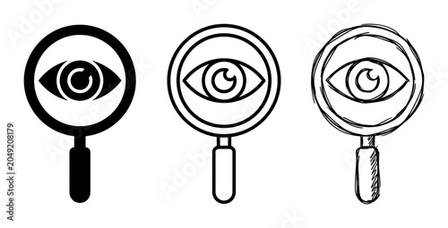Quadro su tela Magnifying Glass with Eye Icon, Search and Vision Concepts, Simple Vector Set