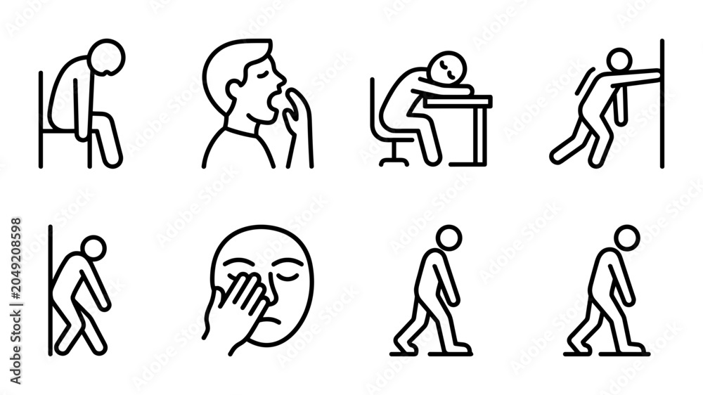 Αυτοκόλλητο Exhausted People Icons, Tired Figures Set, Burnout Concepts, Fatigue Vector Grap