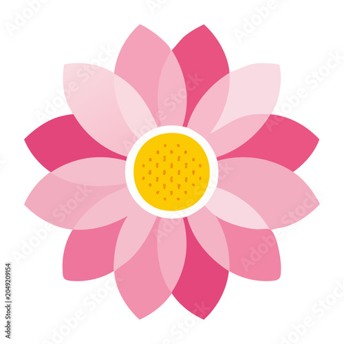 Pink flower icon with yellow center on white background