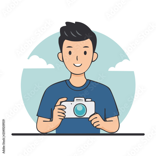 Man holding a camera, flat design illustration
