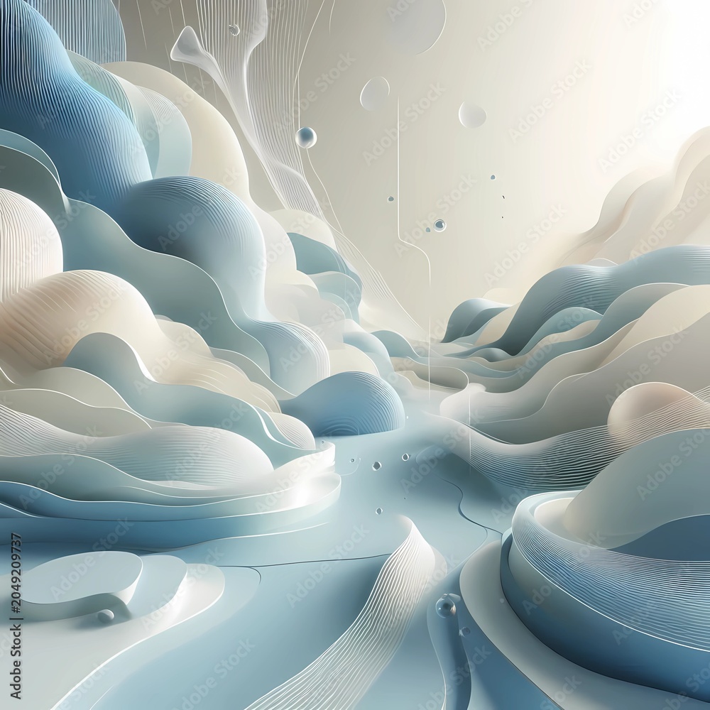 Obraz premium Abstract minimalist background with 3d clay smooth wave lines, modern cosmetic organic luxury oasis with copy space for AI.