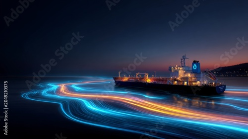 Navigating energy: visualization of safe seas and gas transport. Network communication. Sunset on the high seas: enhanced digital networks for tanker security. Digital signals.