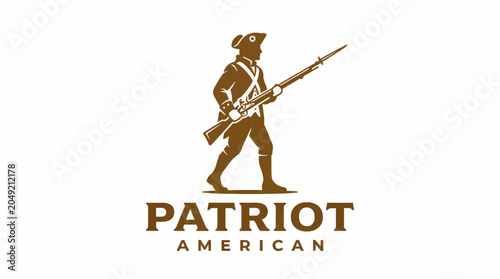 Quadro em tela Minimalist Vector Illustration of an 18th Century American Patriot Soldier Holdi