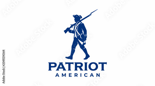 Quadro su tela Silhouette of 18th Century American Patriot Soldier with Musket, Featuring PATR