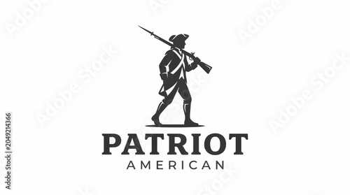 Obraz na plátně Silhouette of an 18th Century American Patriot Soldier with Musket, Vector Logo