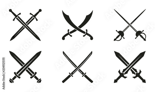 Foto Crossed Swords Vector Icons Set: Medieval, Samurai, Saber, Rapier, Broadsword Sy