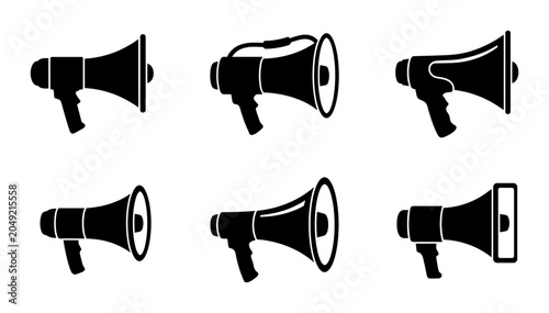 Canvastavla Megaphone Icons Set, Announcement Speaker Vector Graphics, Communication Device