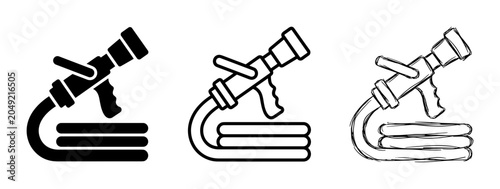 Foto Garden Hose Nozzle Icons, Watering Equipment Set, Irrigation Tool Vector Graphic