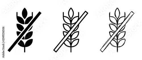 Schilderij op canvas Gluten-Free Wheat Symbol Set, Allergy Icon Collection, Celiac Disease Label, Foo