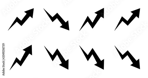Foto Lightning Bolt Arrows Set: Up, Down, Diagonal Directional Symbols, Vector Icons