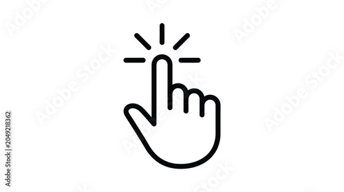 A hand cursor icon clicks on a digital button with animated sparkles.