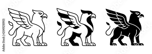 Tableau sur toile Mythical Griffin Icons, Heraldic Creature Vector Set, Majestic Eagle Lion Symbol