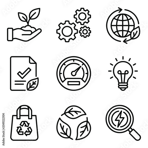 Environmental protection and green industry icon collection with sustainability, environment