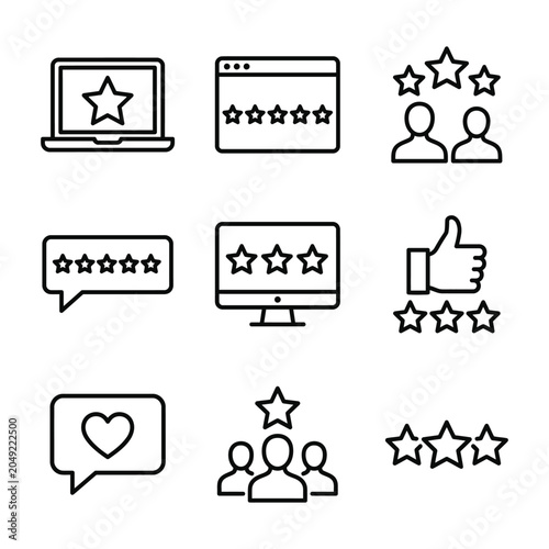 Customer feedback and online rating outline icon set with feedback customer satisfaction business