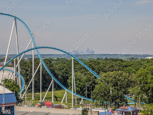 Aerial View Of Roller Coaster Theme Park