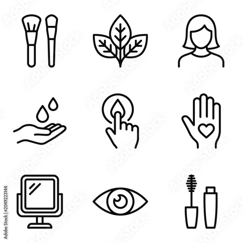 Beauty and personal care outline icon set with beauty salon cosmetics skincare wellness cosmetic