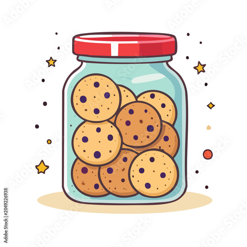 Illustration of chocolate chip cookies in a jar
