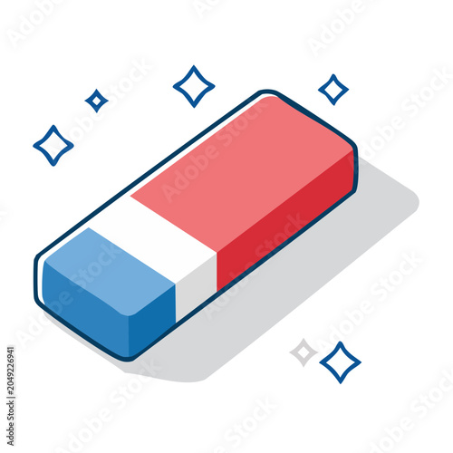 Isometric eraser icon with sparkles