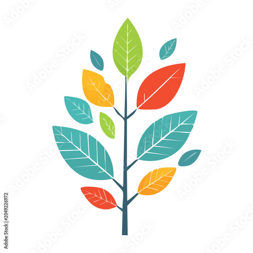 Stylized plant with colorful leaves on white background