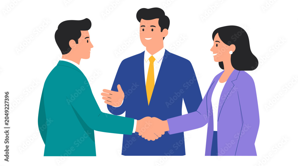 Obraz premium Business professionals shaking hands in a professional trio setting.