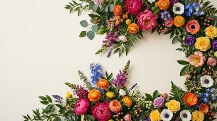 Vibrant Colorful Summer Flower Frame with Copy Space on Cream Background
