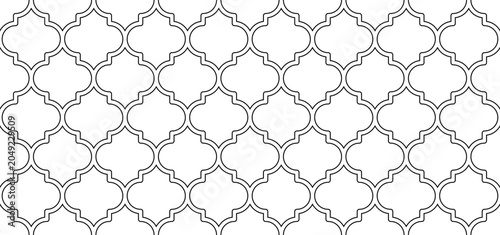 Photos Seamless vector pattern with black outline moroccan ogee arabesque shapes on whi